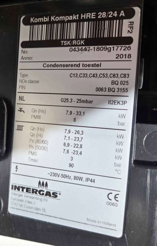 Zo goed als nieuwe Intergas Kompakt HRE 28/24 A (Bouwjaar 2018)