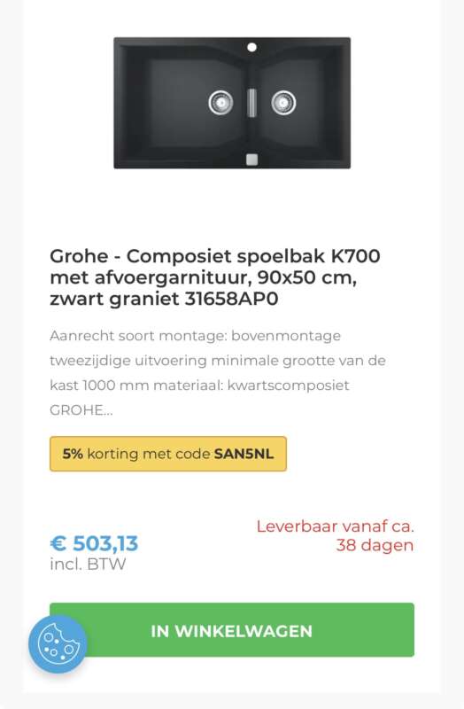 Nieuwe GROHE K700 Spoelbak 90×50 cm Zwart Graniet - Nieuw